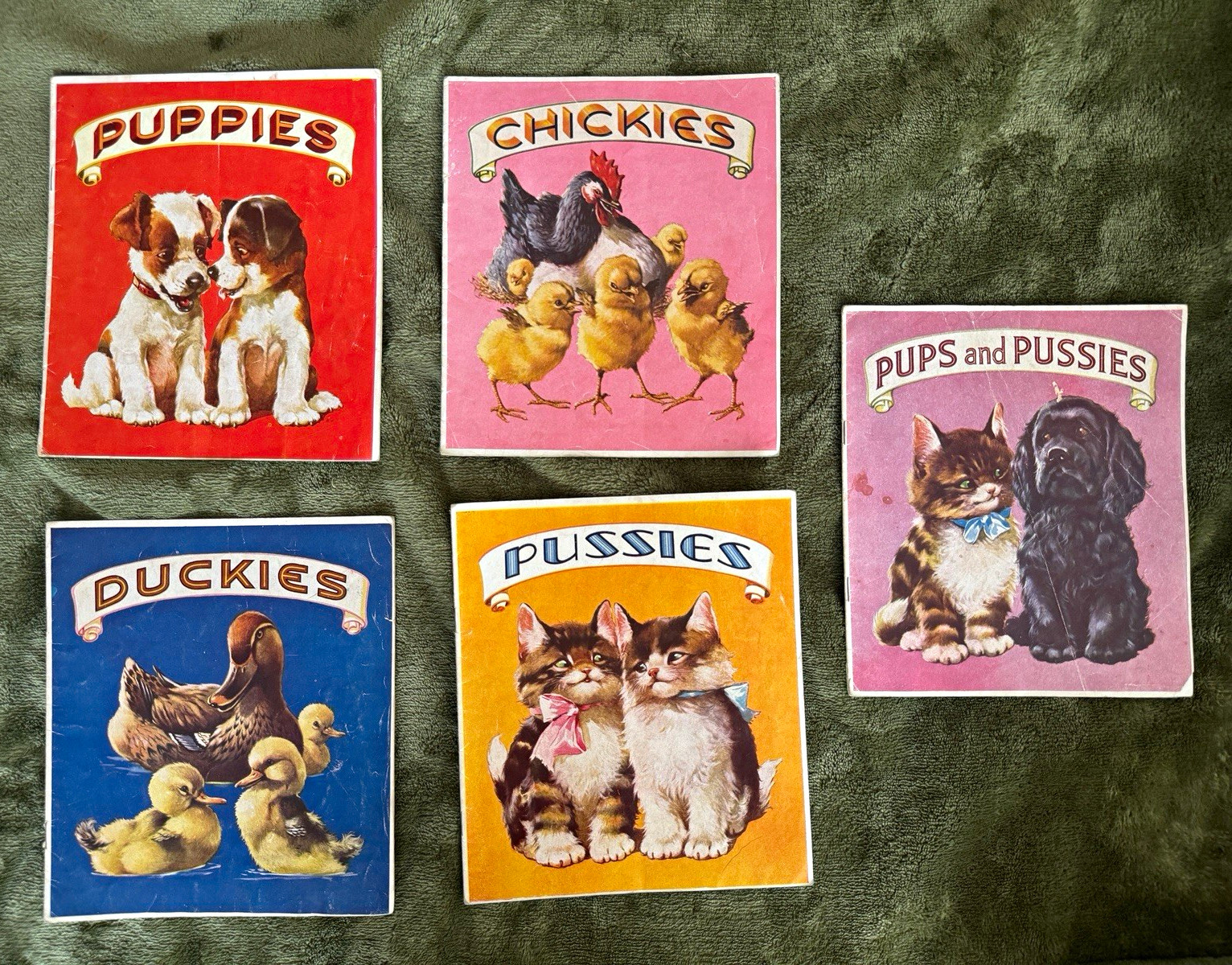 5 Vintage 1920s/1930s Samuel Gabriel Sons Linenette Children’s Books Animal Seri