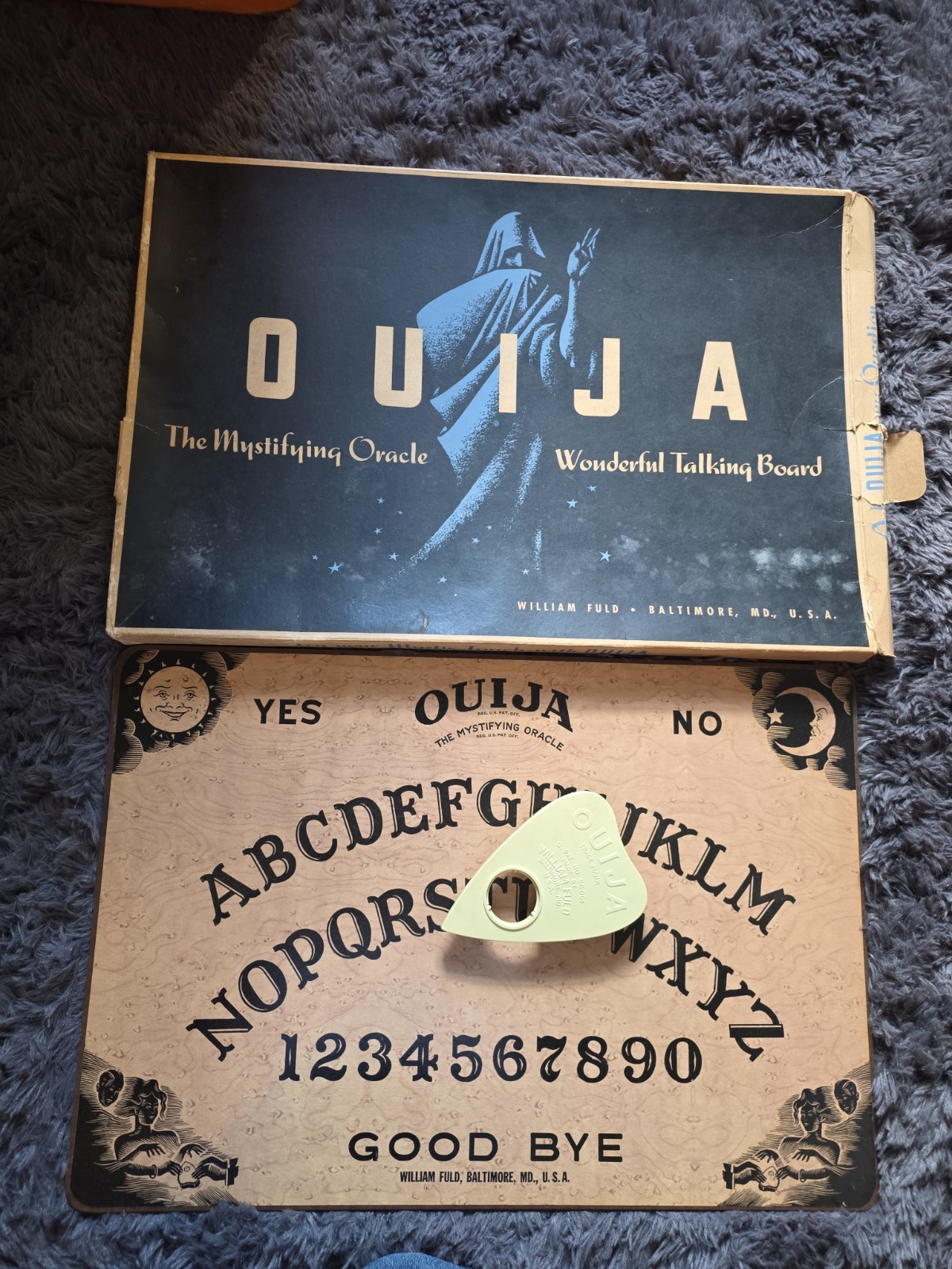 Vintage 1930s-1940s Transitional William Fuld Ouija Board W Planchette w/Box
