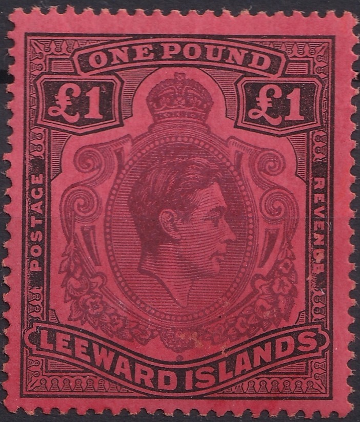 Leeward Islands Stamps 1938 £1 brn purple & blk/red Nov 1938 SG114 MNH CV £400