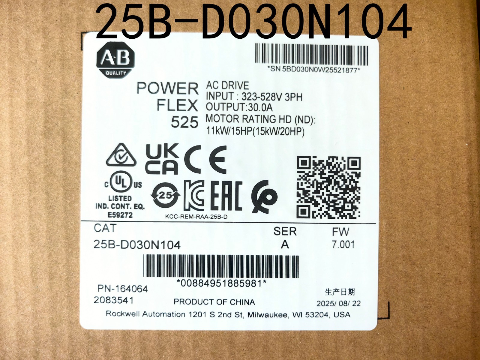 25B-D030N104 New Allen-Bradley Variable Frequency Drive