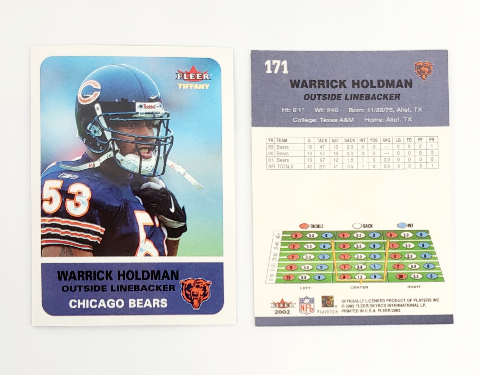 MINT TIFFANY GOLD PARALLEL 2002 Fleer Tradition WARRICK HOLDMAN CHICAGO BEARS SP