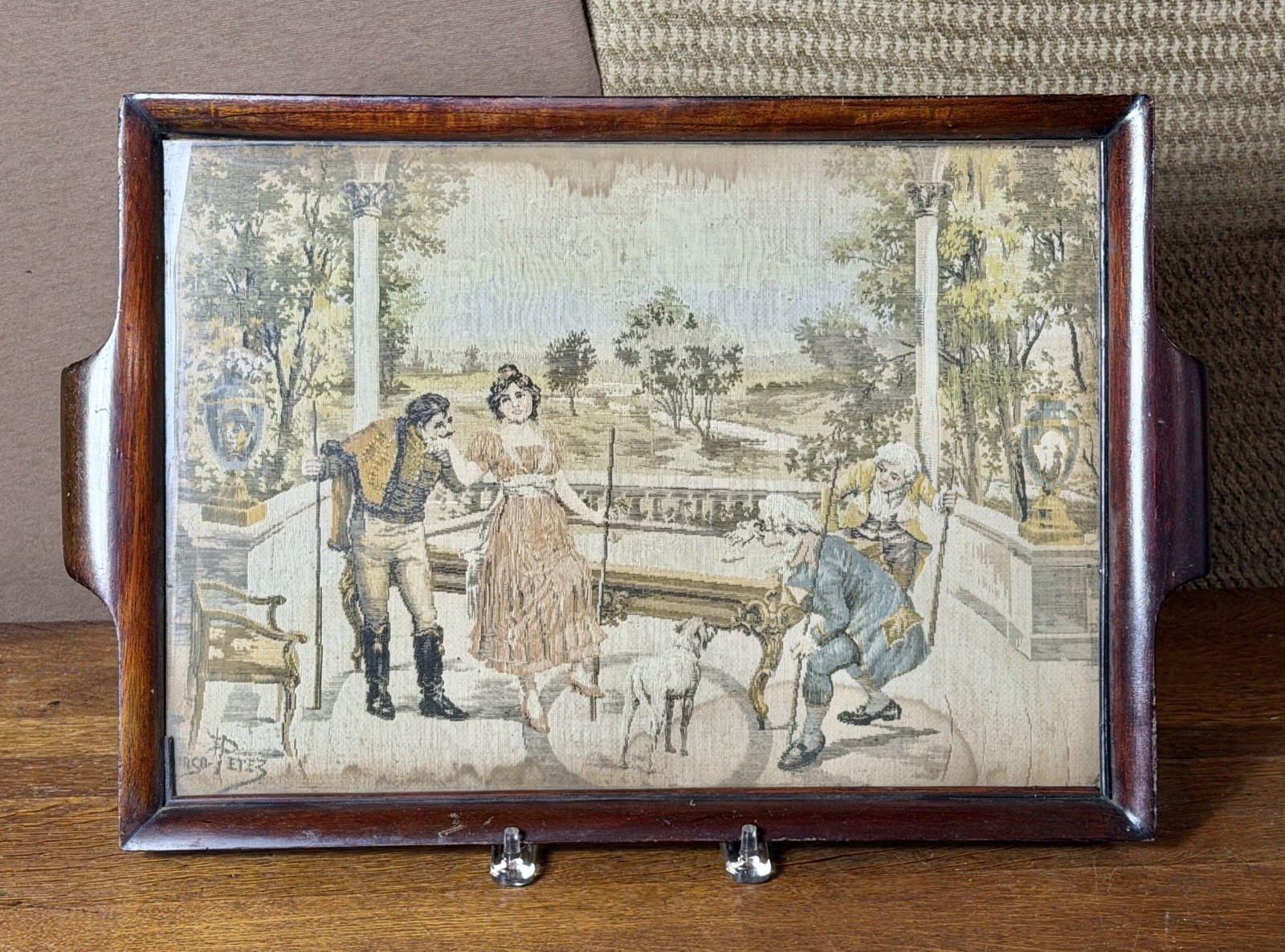 Rare Antique 1890s Billards Tapestry Serving Tray 20