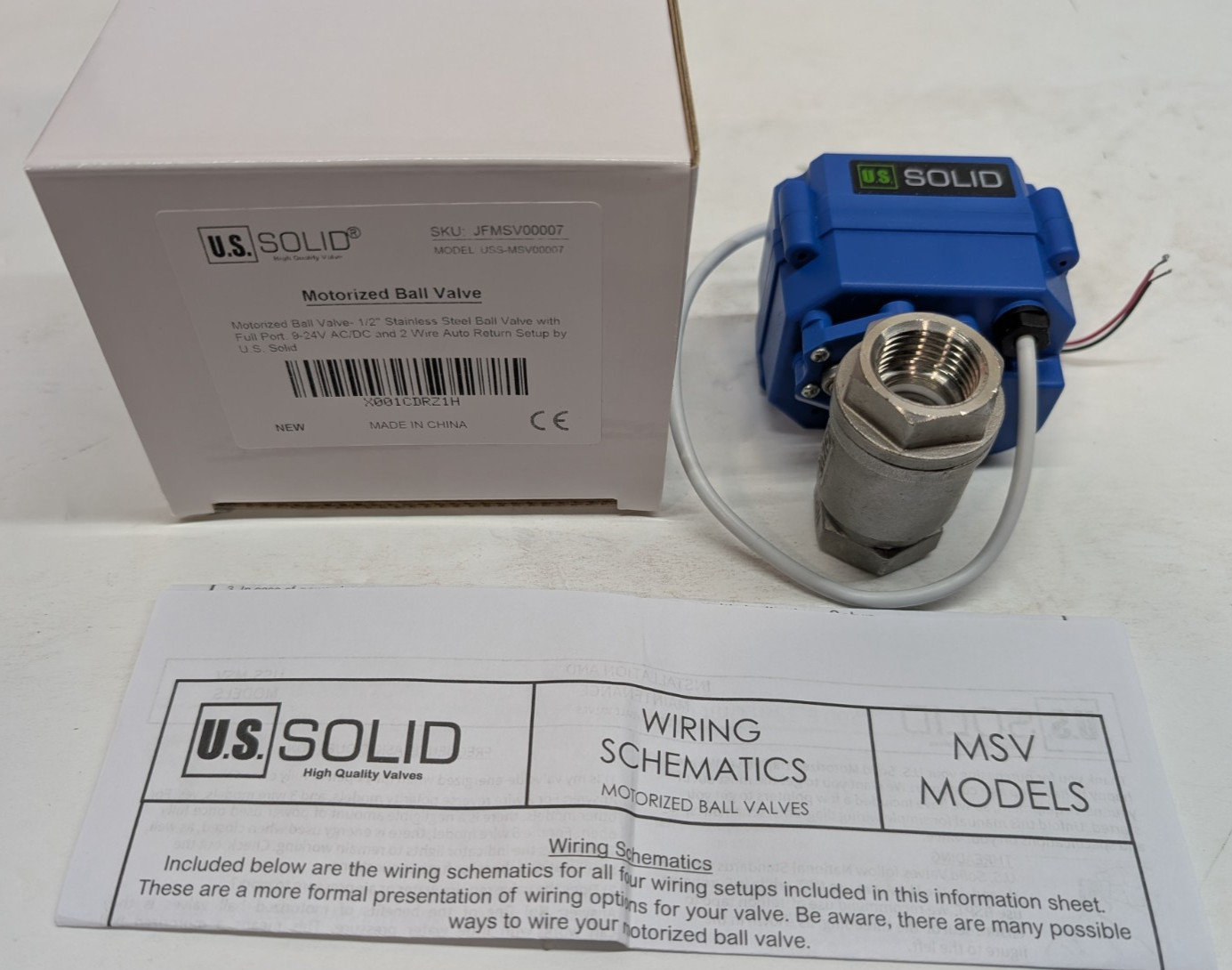 U.S. Solid Motorized Ball Valve 1/2in Full Port 9-24V Auto Return USS-MSV00007