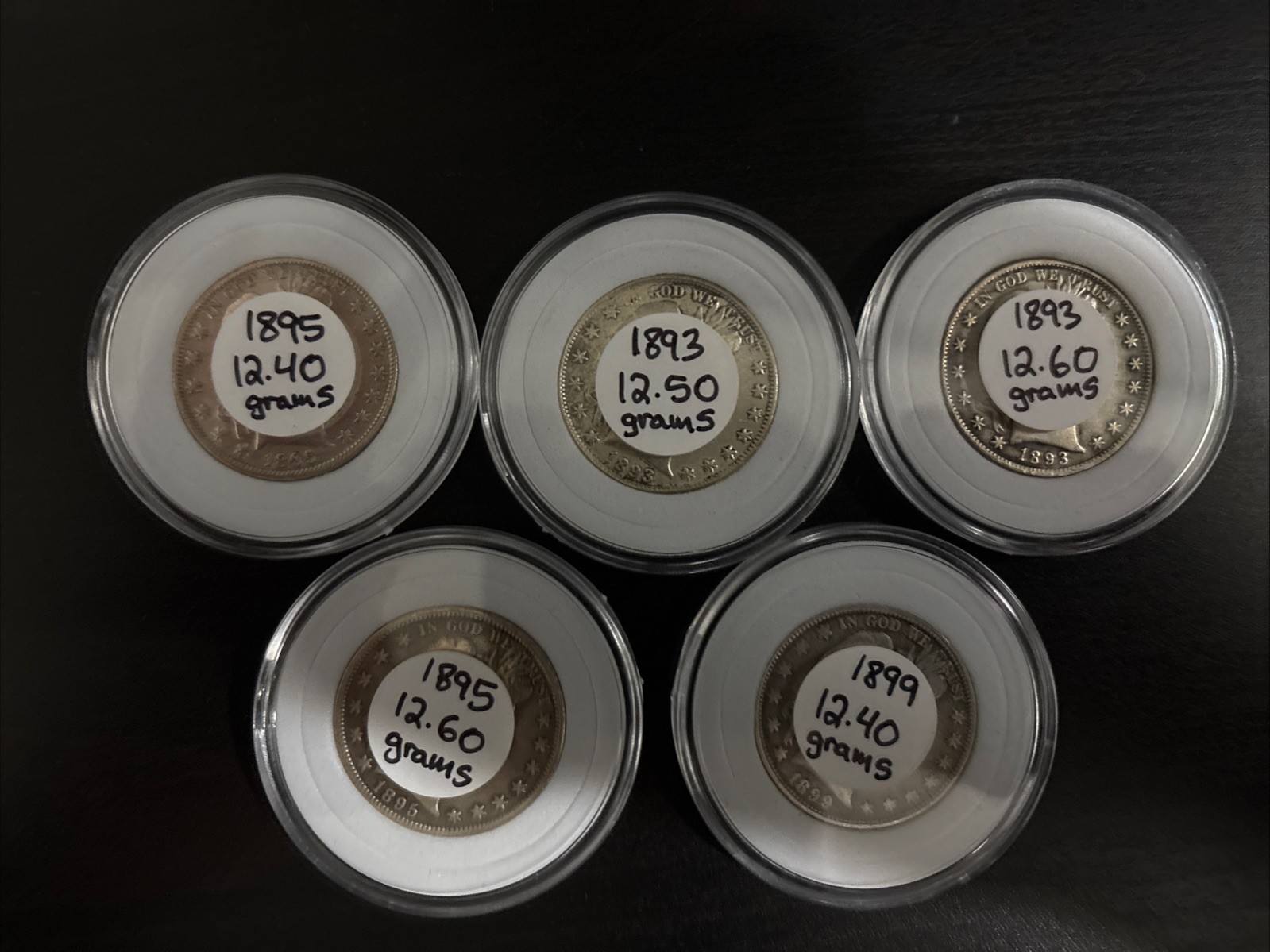 1893 1895 1899 United States Half Dollar (5) 12.40g-12.60g Each
