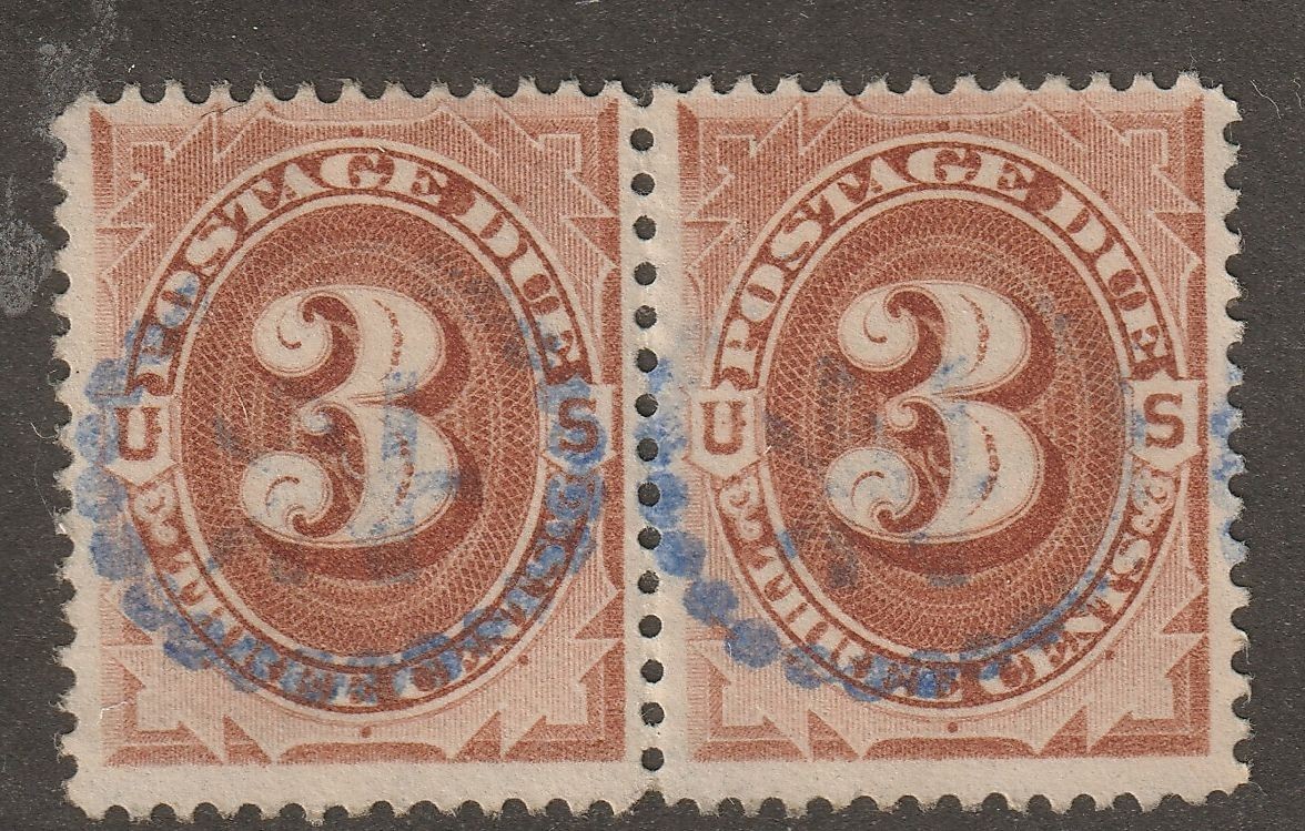 USA Scott  J3 Postage due 3 Cent Brown Used Precancel pair (j3-5)
