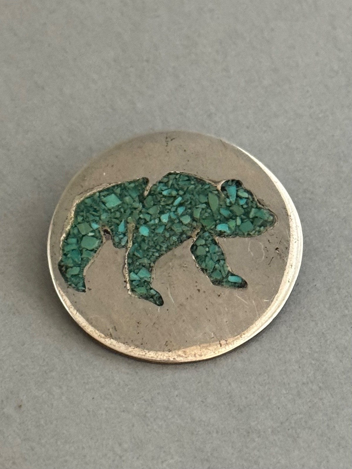 Vintage Apache Sterling Silver with Inlaid Turquoise Bear Pendant 1 1/2” Vintage Apache Sterling Silver with Inlaid Turquoise Bear Pendant 1 1/2”