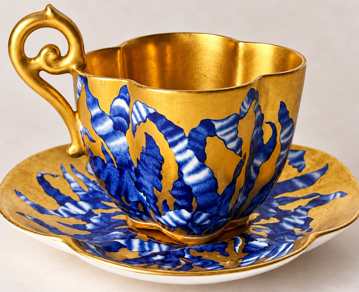 Antique Coalport Demitasse Cup Saucer Cobalt Blue Raised Gold Quatrefoil Gilt Antique Coalport Demitasse Cup Saucer Cobalt Blue Raised Gold Quatrefoil Gilt