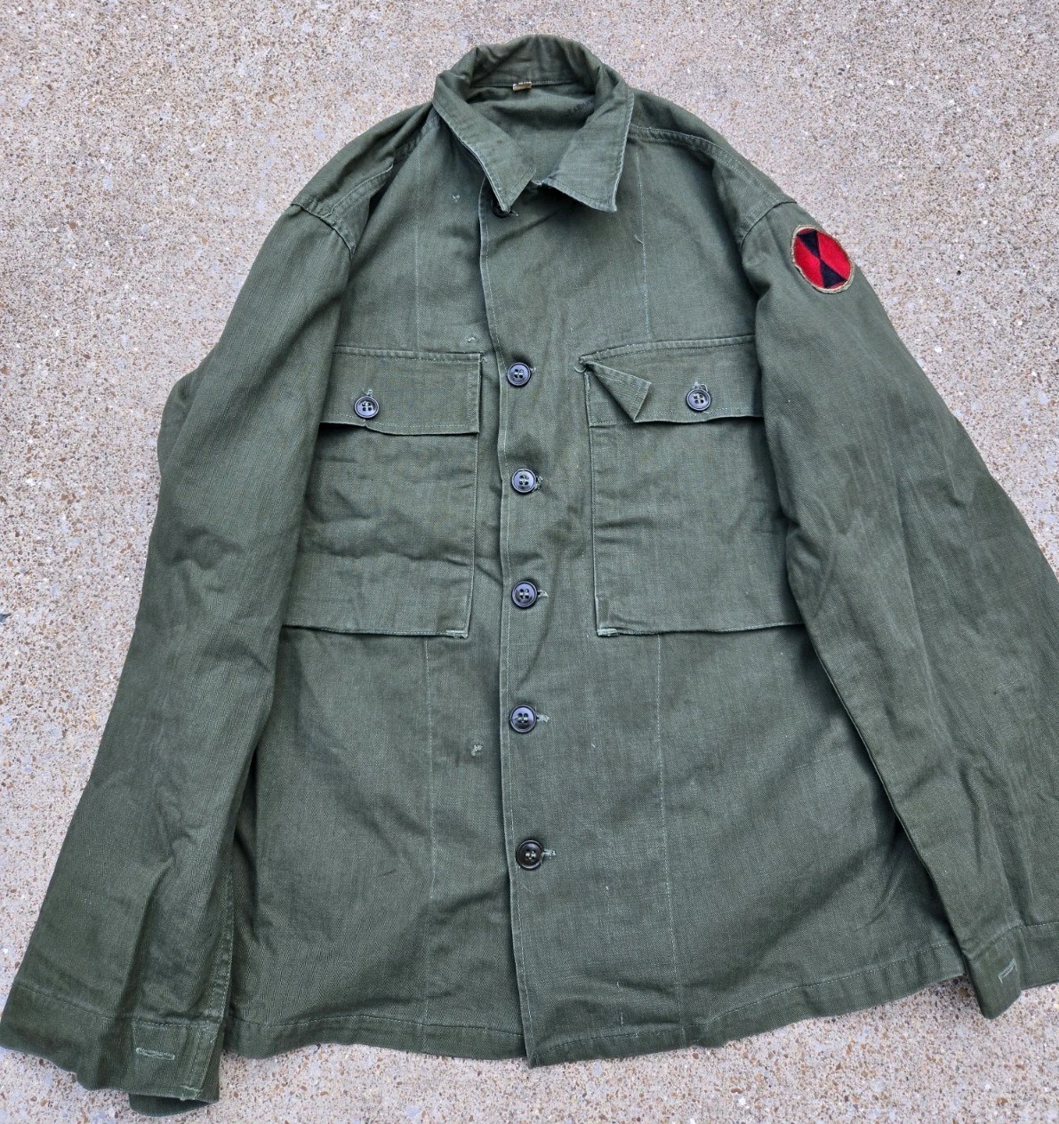 NAMED Vintage 1940s Korean War 7th Infantry Division HBT Shirt Jacket Size 34R 