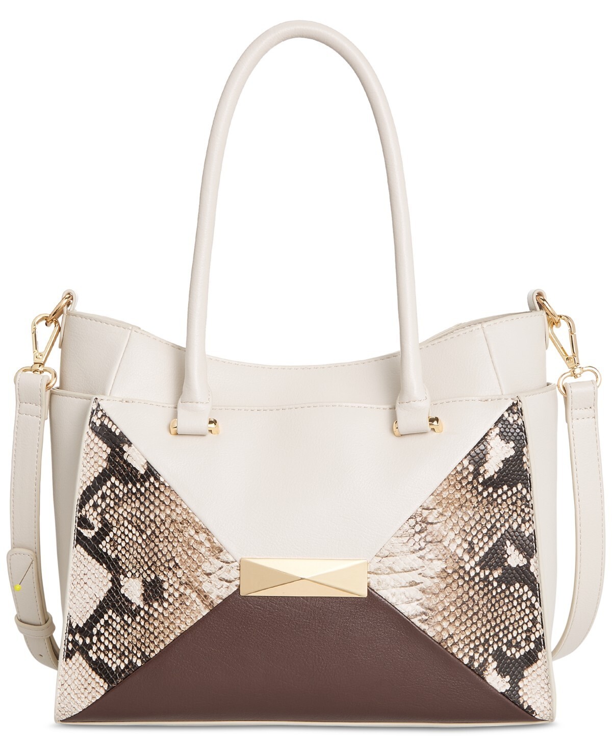 I.n.c. International Concepts Caitii  Shoulder Satchel Snake Ivory Brown Gold