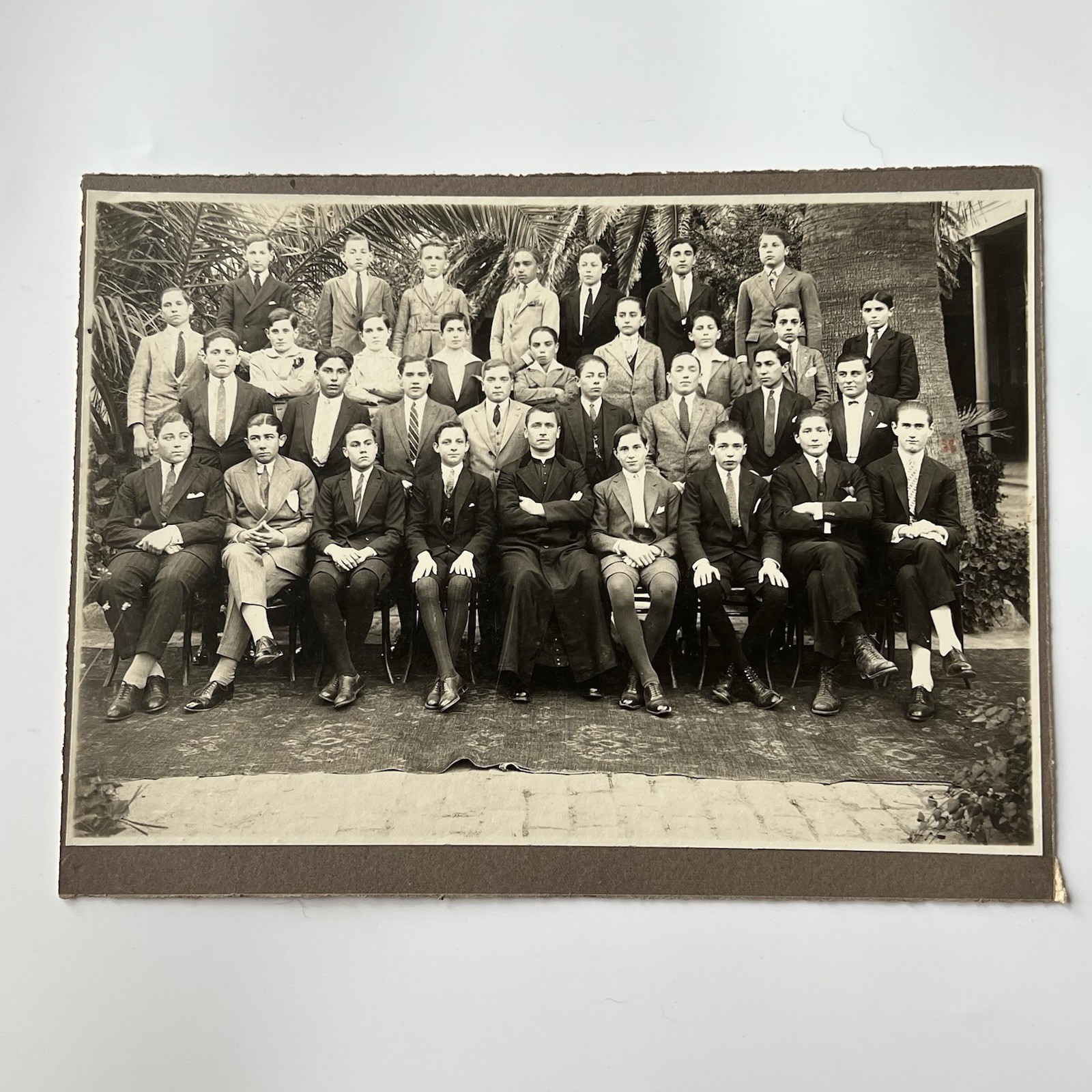 Antique Group Photograph On Board Young Men School Boys Class Signed ID On Back