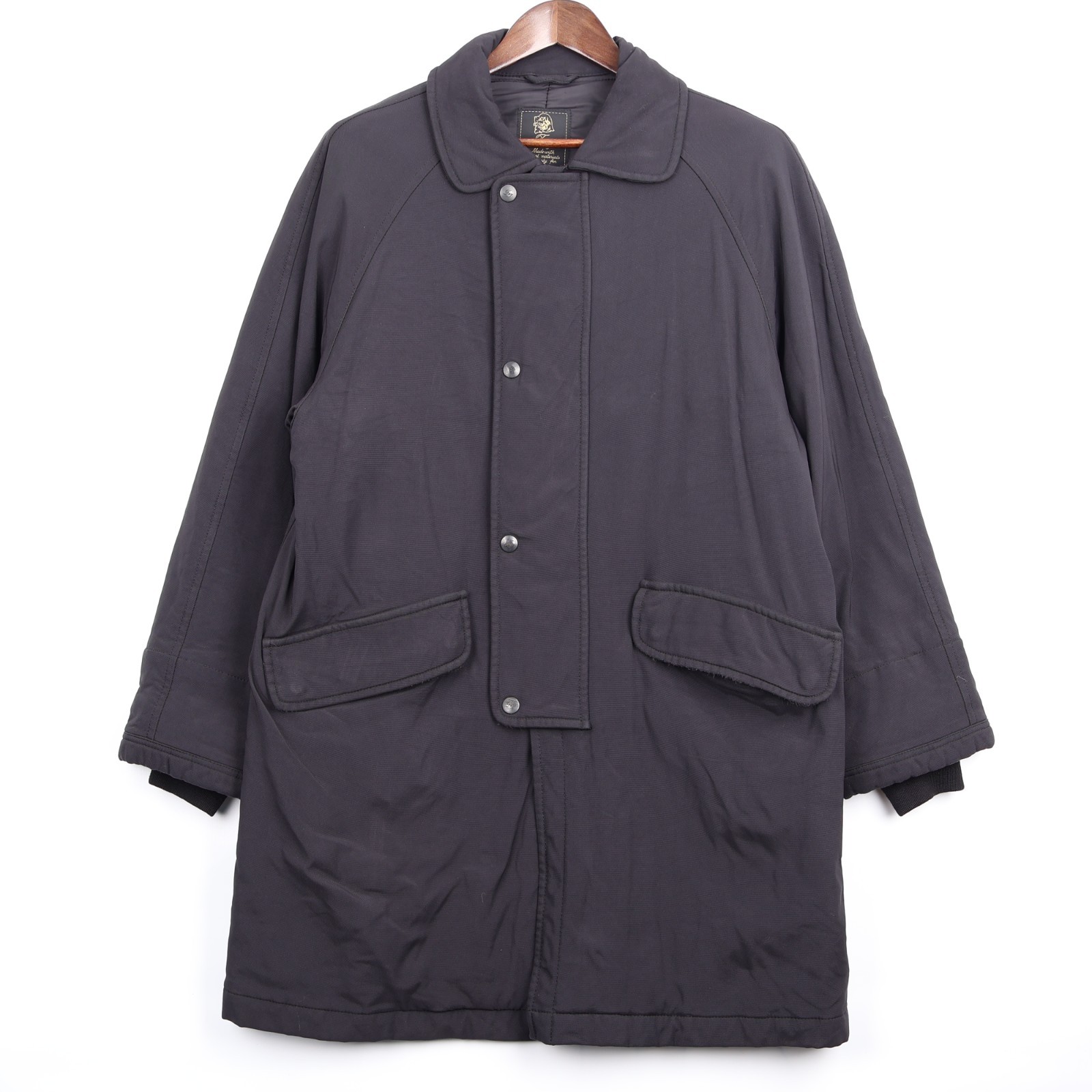 Fay Men\'s Quilted Lined Full Zip Snap Parka Overcoat Dark Grey Black Size M