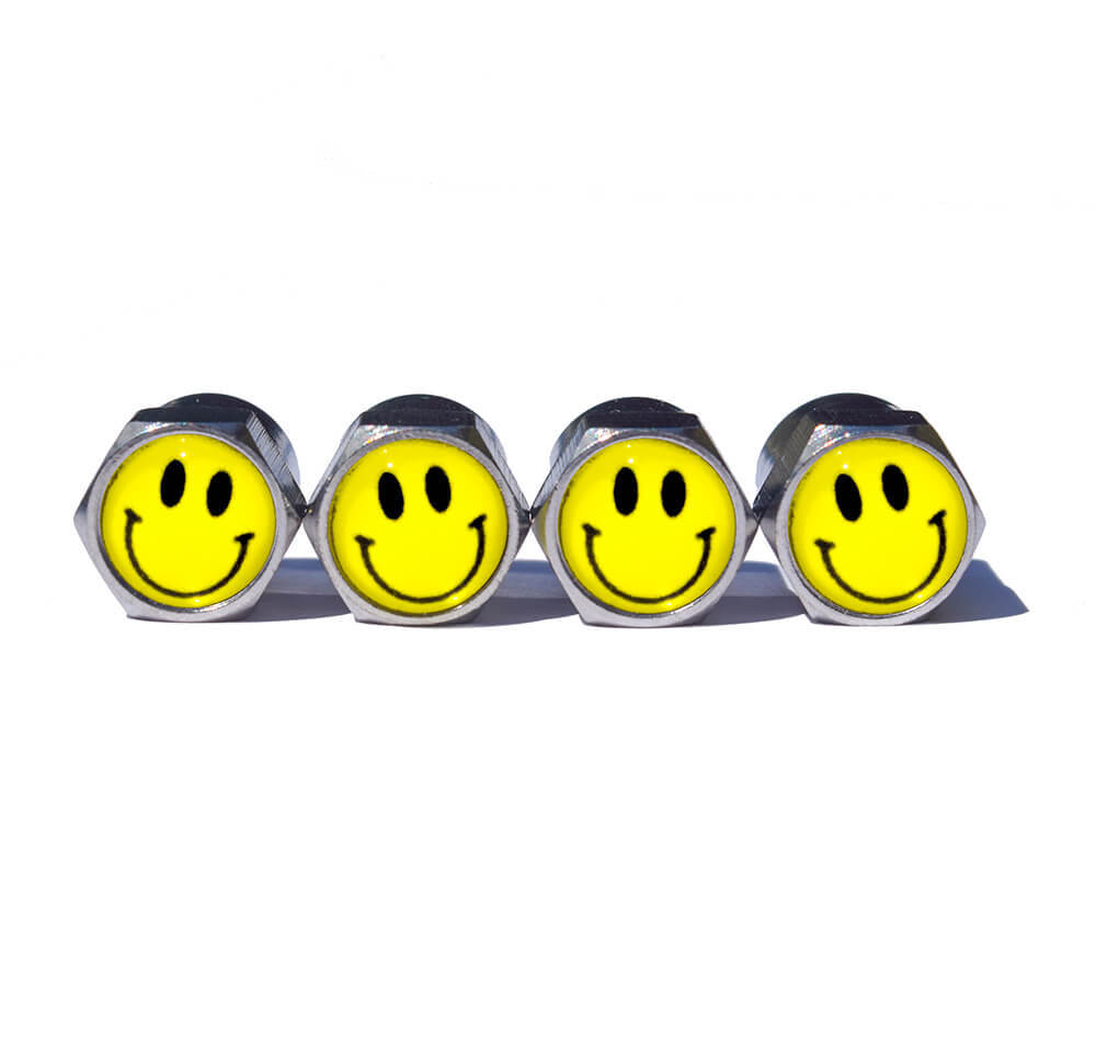 Happy Smiley Face Tire Valve Caps - Chrome Coated - Set of Four - Universal