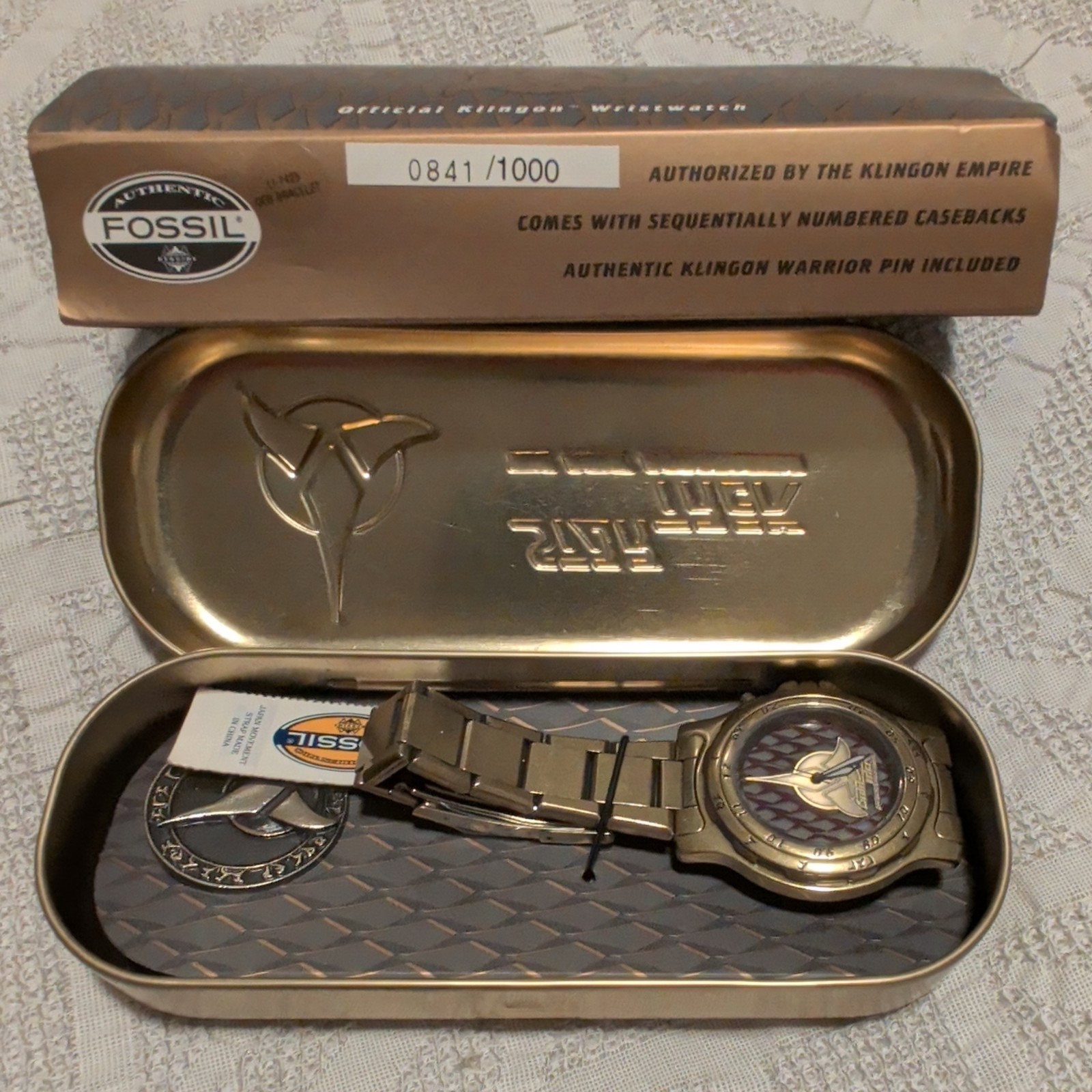STAR TREK KLINGON GOLD EDITION LIMITED ED FOSSIL WATCH NIB VINTAGE RARE#841/1000
