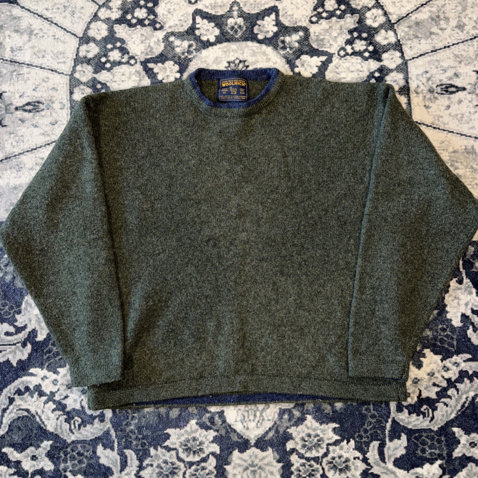 Vintage Woolrich Wool Sweater Mens XL forest green Blank Cropped Boxy Fit Fisher Vintage Woolrich Wool Sweater Mens XL forest green Blank Cropped Boxy Fit Fisher