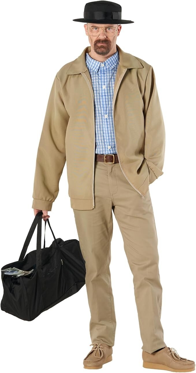 Mens Breaking Bad Walter Costume Beard Glasses Adult Chemist M - 3XL Halloween Mens Breaking Bad Walter Costume Beard Glasses Adult Chemist M - 3XL Halloween
