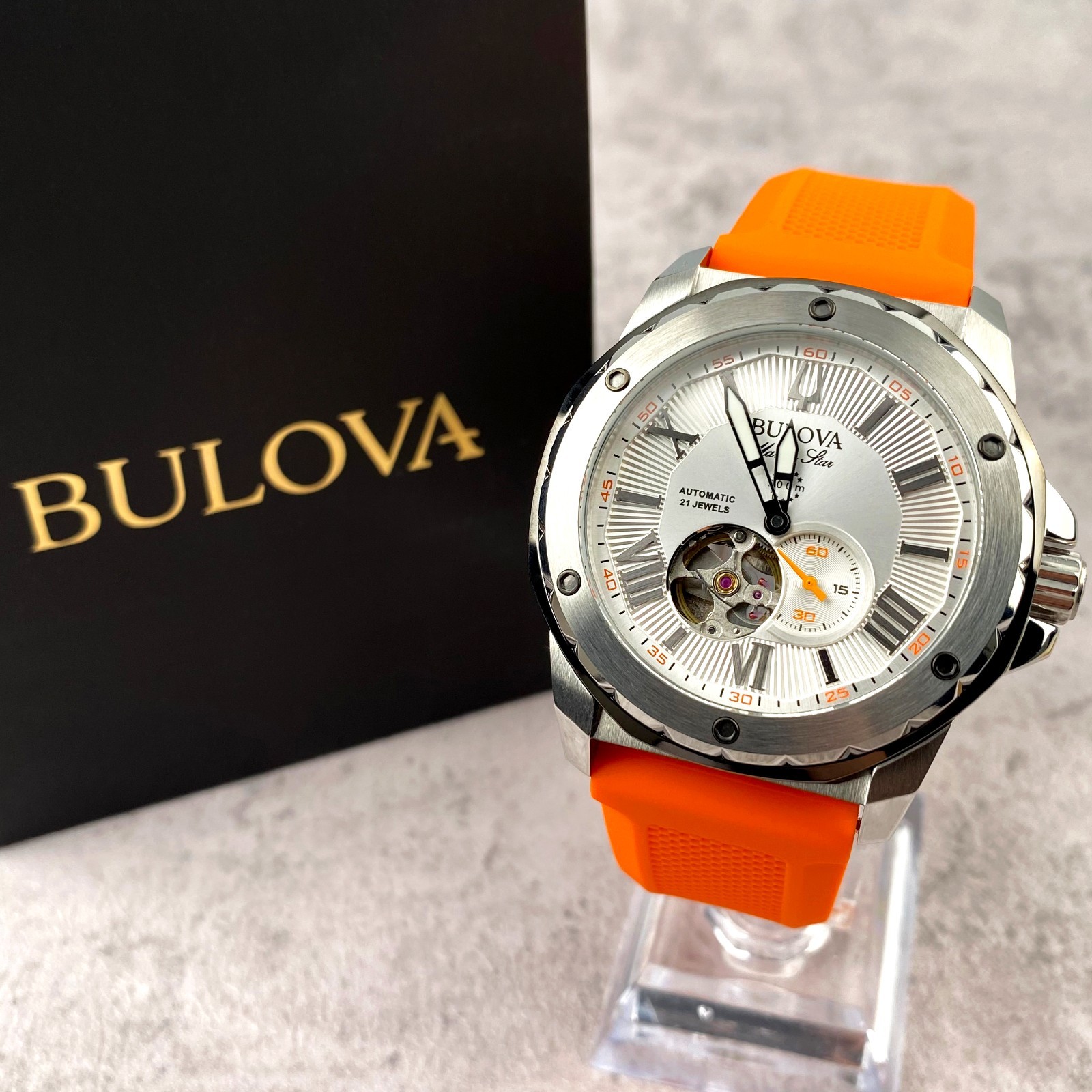 Bulova 98A226 Men's Marine Star White Dial Rubber Strap Automatic Men's Watch
