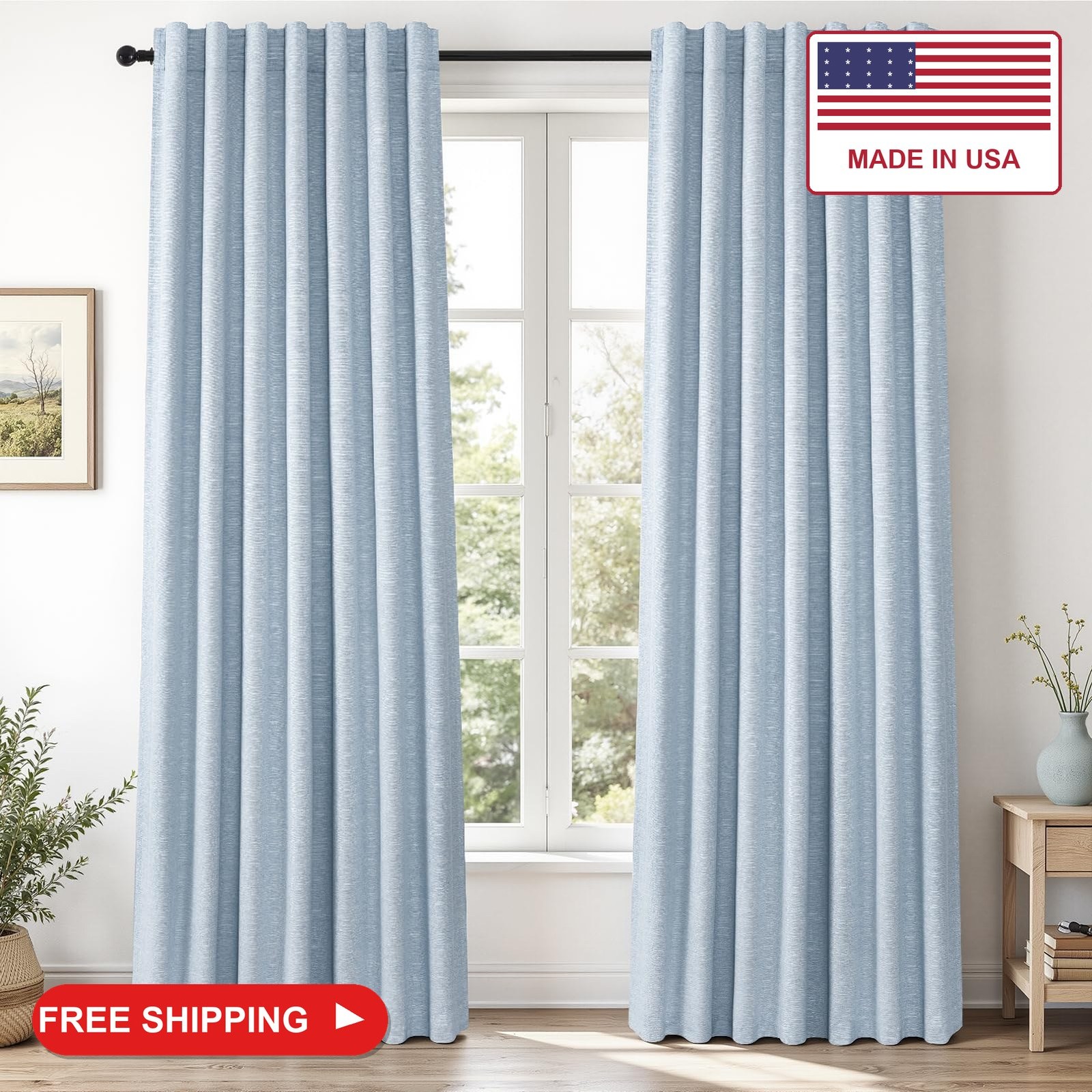 Topfinel Light Blue Linen Curtains 84 Inches Long for Living Room Bedroom 100% F Topfinel Light Blue Linen Curtains 84 Inches Long for Living Room Bedroom 100% F