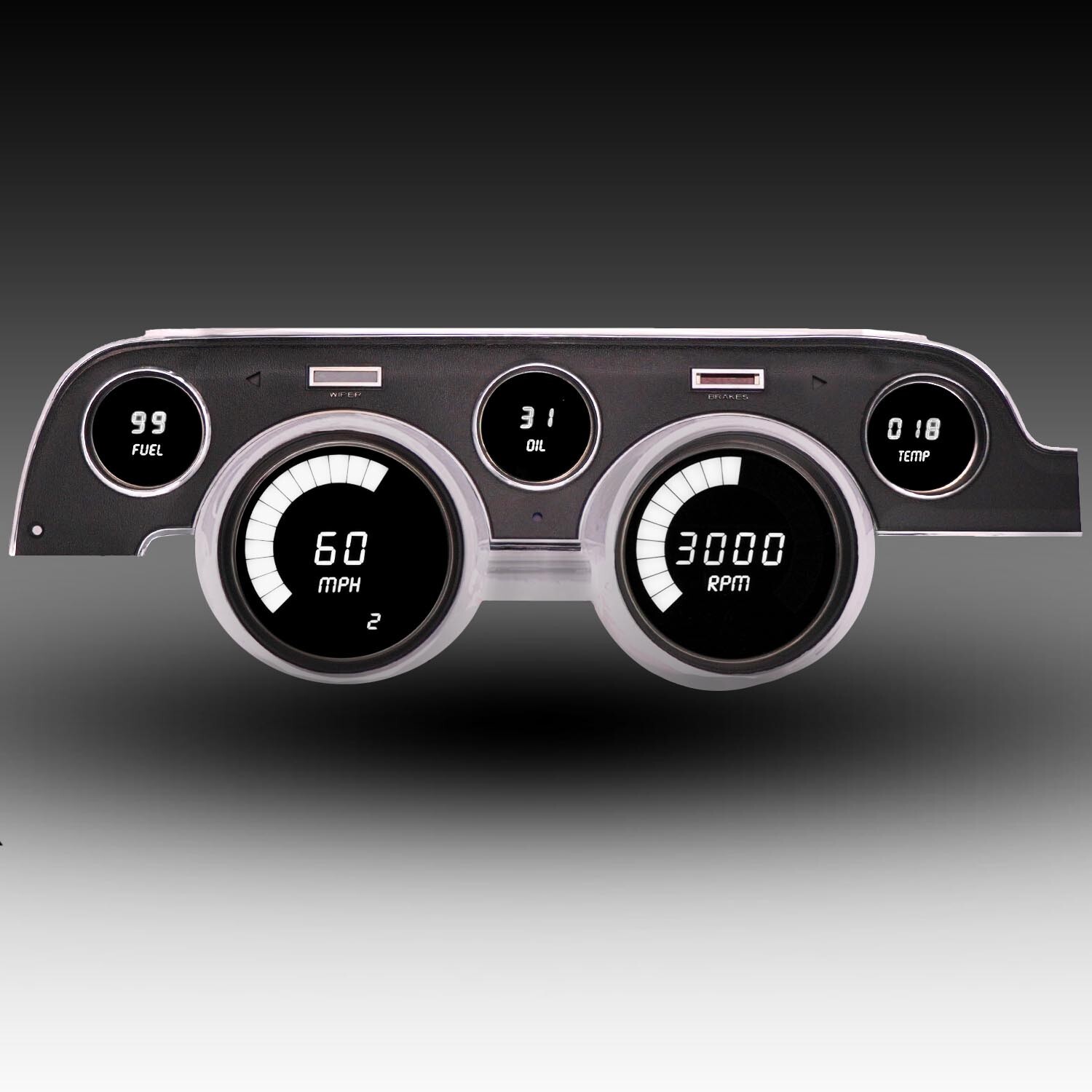 1967-1968 Ford Mustang Digital Dash Panel Cluster Gauges WHITE LEDs