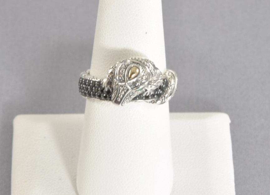 JAI John Hardy Sterling Silver & 14K Croco Pave Black Spinel Band Ring - Size 8 JAI John Hardy Sterling Silver & 14K Croco Pave Black Spinel Band Ring - Size 8