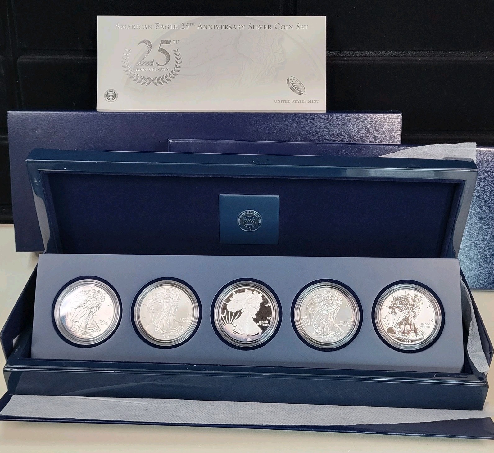 2011 American Silver Eagle 5 Coin Set 25th Anniversary Reverse Proof US Mint $1