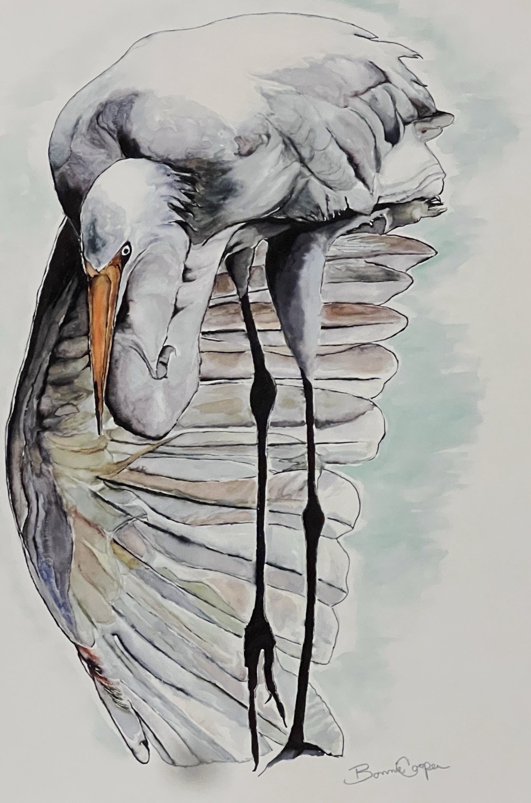 Original Watercolor Painting White Egret Heron Coastal Art Signed Bonnie Cooper Original Watercolor Painting White Egret Heron Coastal Art Signed Bonnie Cooper