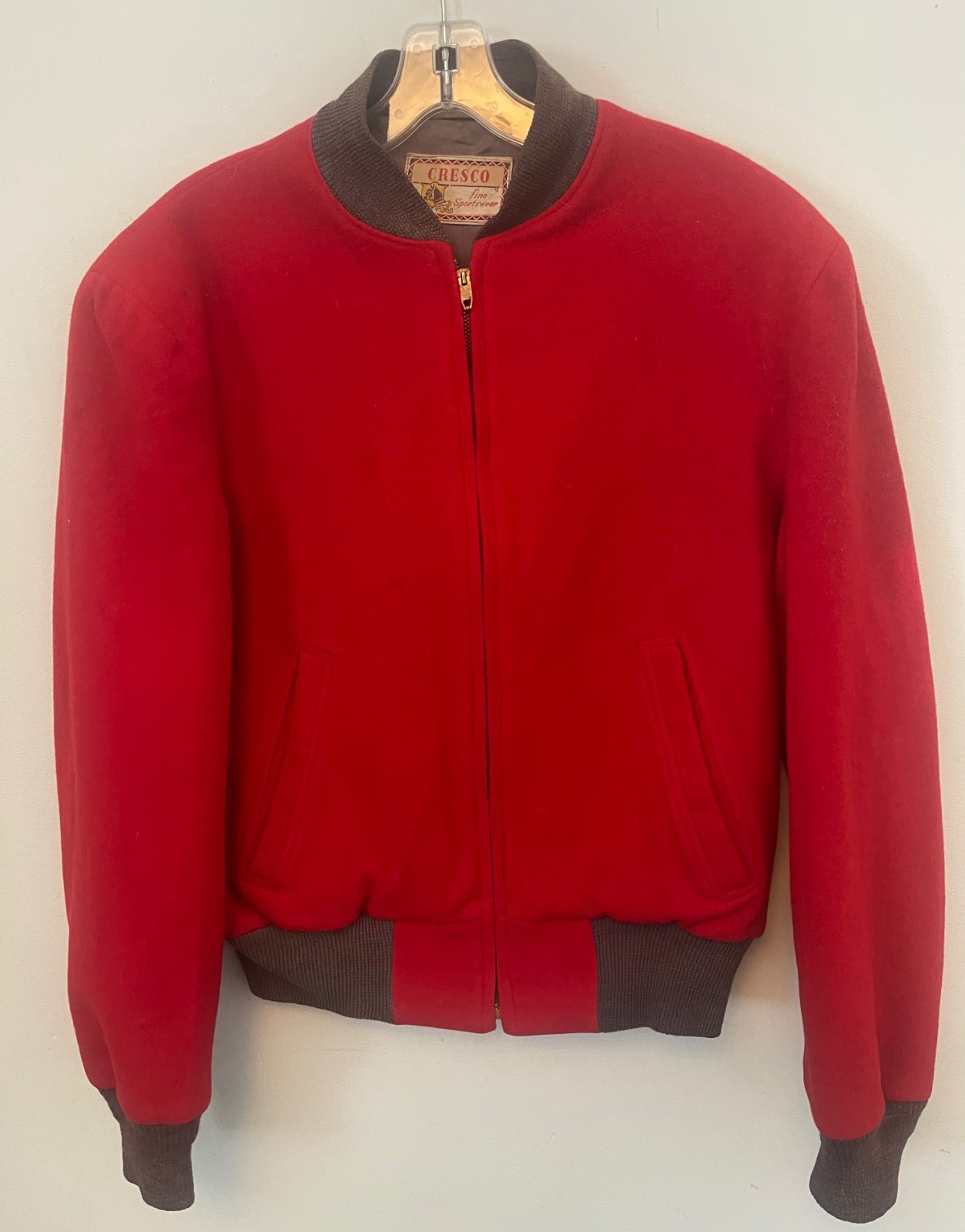 VTG 1950\'S CRESCO red wool baseball style jacket~M~42\ VTG 1950\'S CRESCO red wool baseball style jacket~M~42\