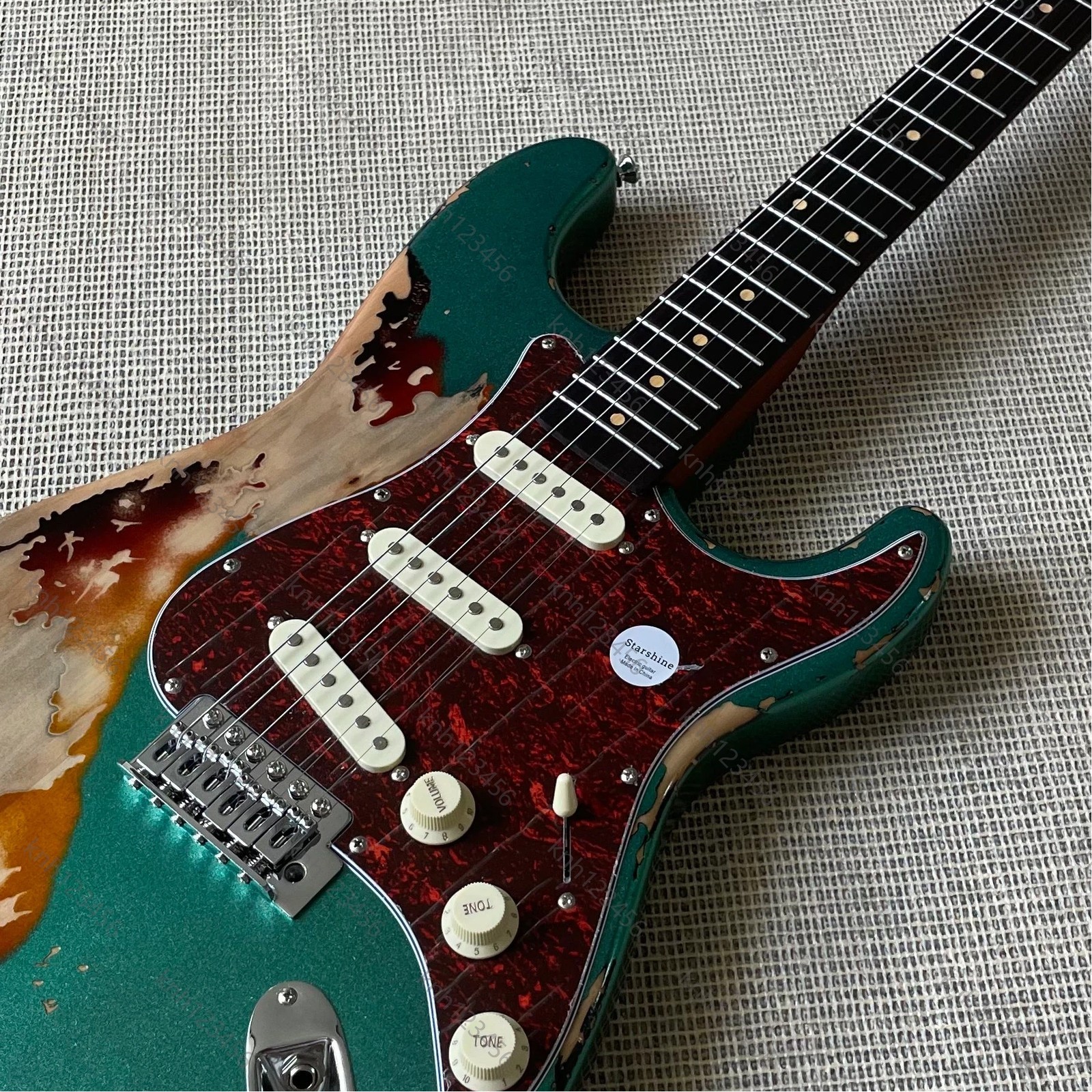 Electric Guitar Stainless Fret SSS Pickups Red Tortoise Pickguard Adge Green