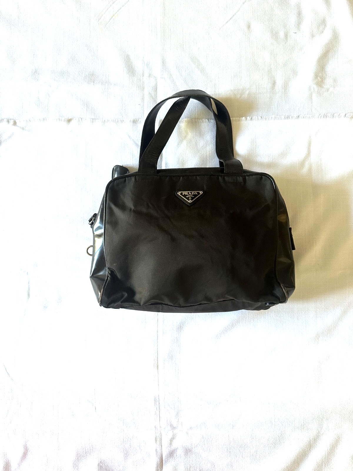 PRADA Small BLACK TESSUTO LIGHT NYLON & Borsa Leather Square purse DS29