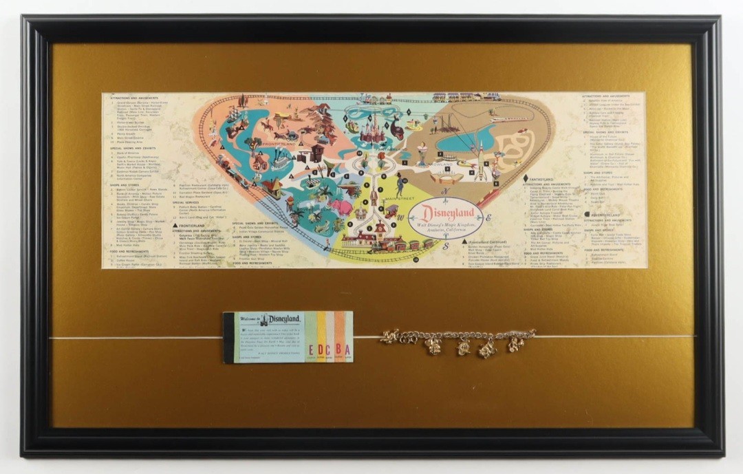 Disneyland 1958 Vntg Onsite Map with A-E Ticketbook and Charm Bracelet DISP Disneyland 1958 Vntg Onsite Map with A-E Ticketbook and Charm Bracelet DISP