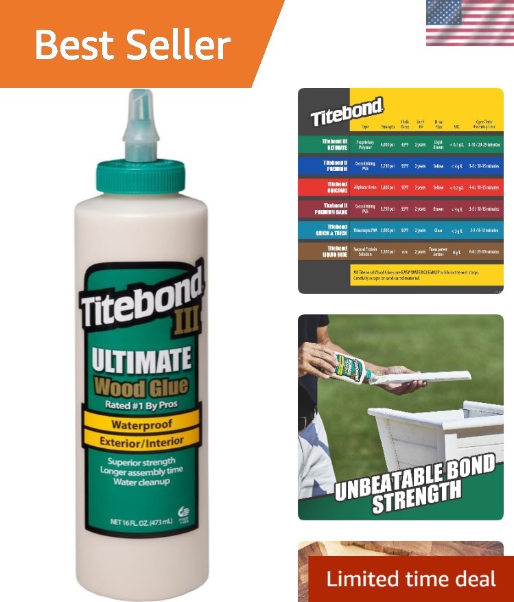 Professional Grade Titebond III Ultimate Wood Glue - 16 Oz, Exceptional Strength