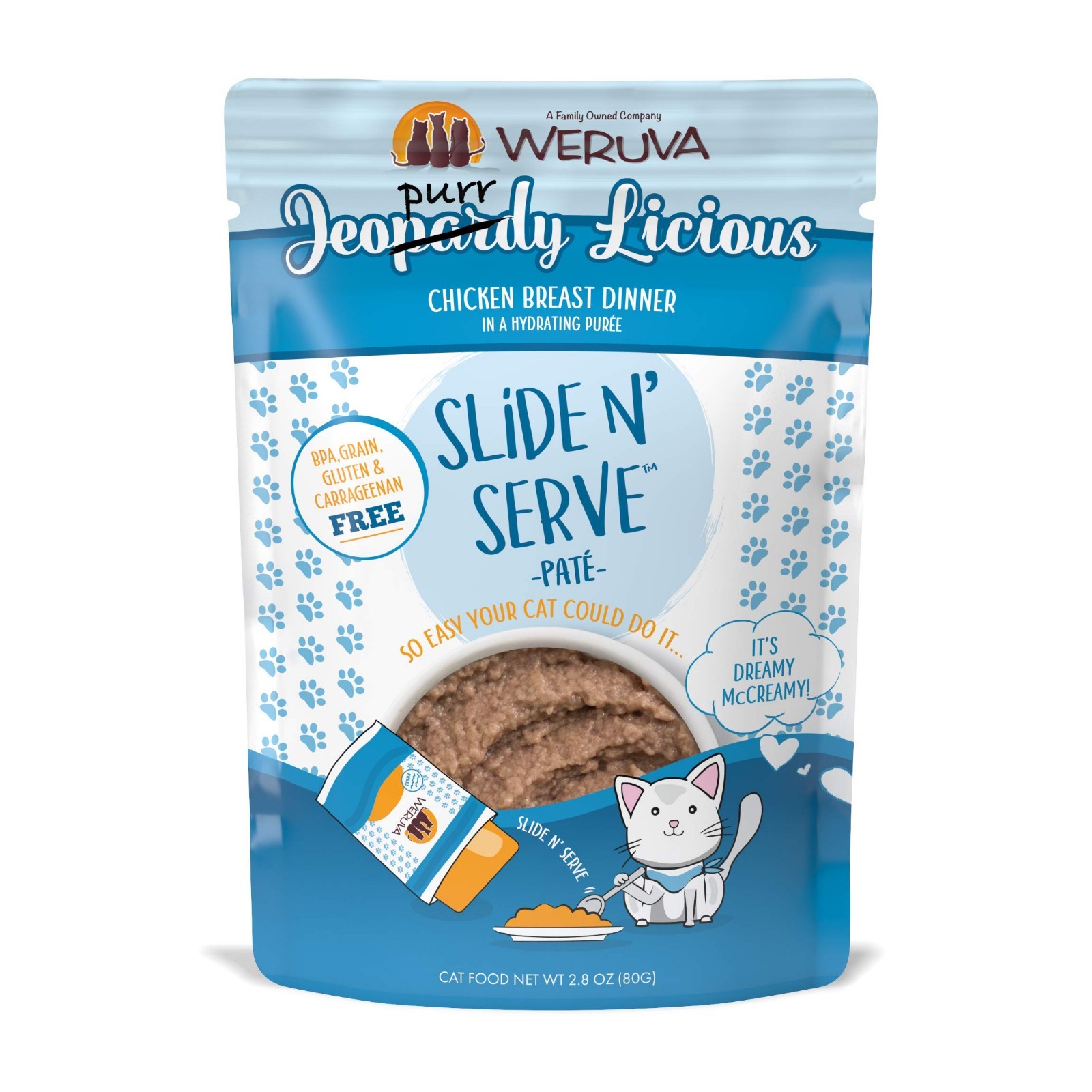 Gourmet Chicken Paté Wet Cat Food, Jeopurrdy Licious, 2.8oz Pouch, 12-Pack Gourmet Chicken Paté Wet Cat Food, Jeopurrdy Licious, 2.8oz Pouch, 12-Pack