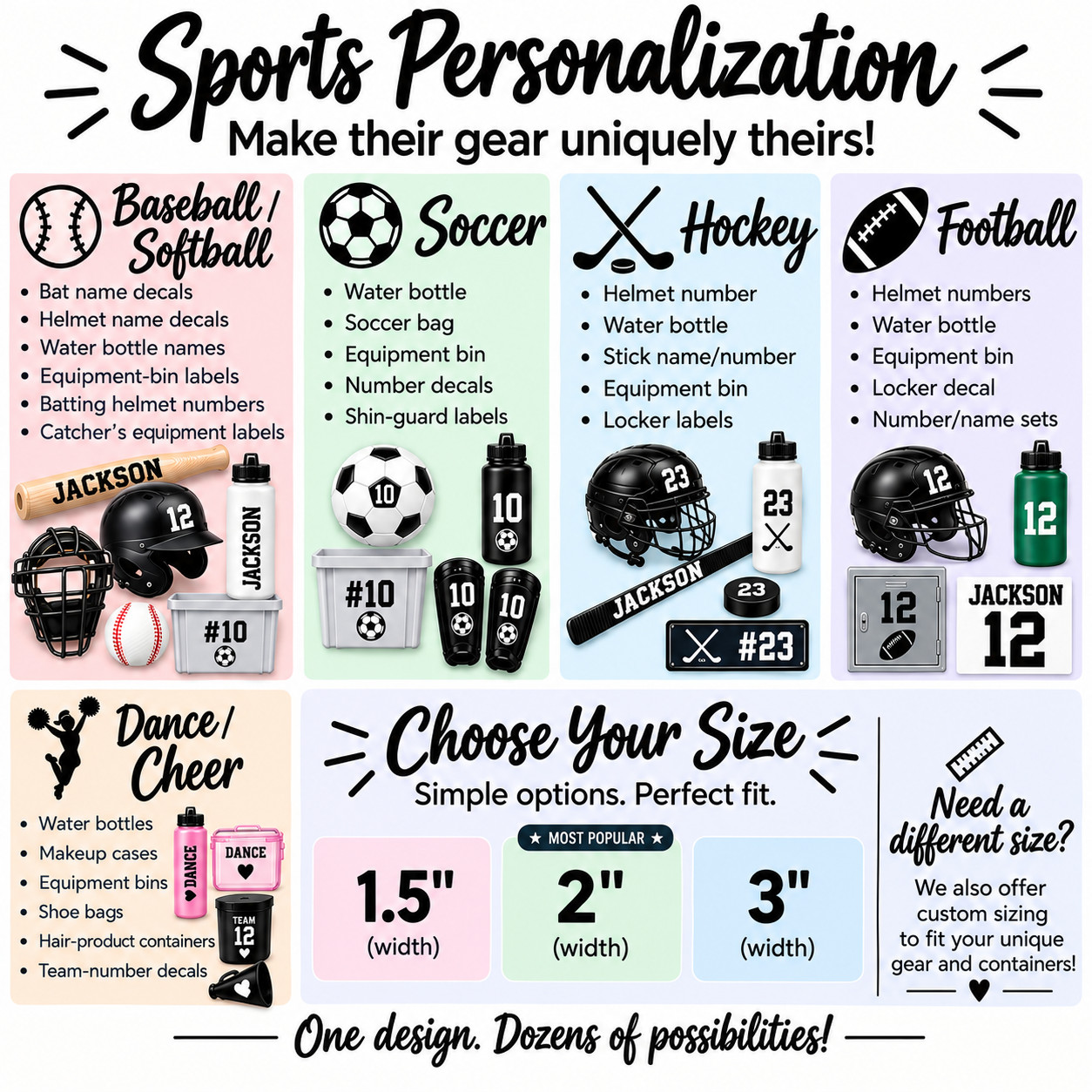 Personalized Athlete Name Pack – Custom Sports Vinyl Decals