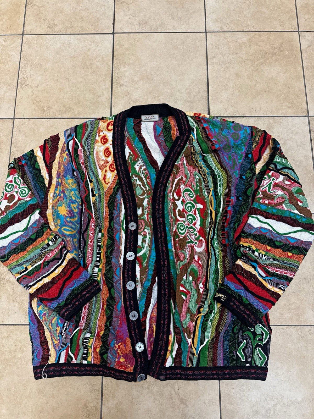 COOGI Men\'s 3XL Multicolor Abstract Knit Cotton V-Neck Full Button Cardigan COOGI Men\'s 3XL Multicolor Abstract Knit Cotton V-Neck Full Button Cardigan