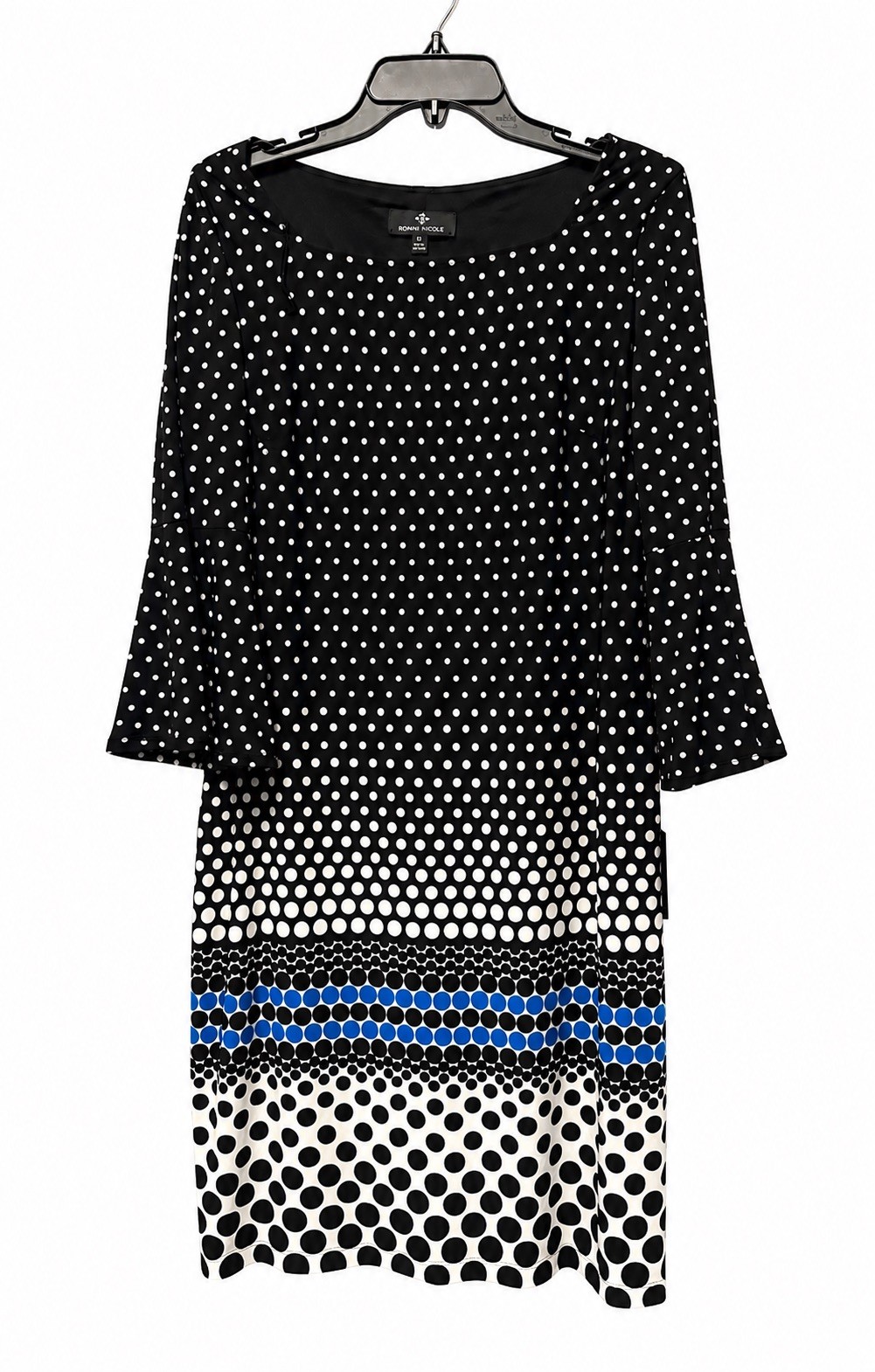 RONNIE NICOLE WOMEN\'S 10 BLACK WHITE POLKA DOT MIDI SHEATH DRESS BELL SLEEVE NWT RONNIE NICOLE WOMEN\'S 10 BLACK WHITE POLKA DOT MIDI SHEATH DRESS BELL SLEEVE NWT