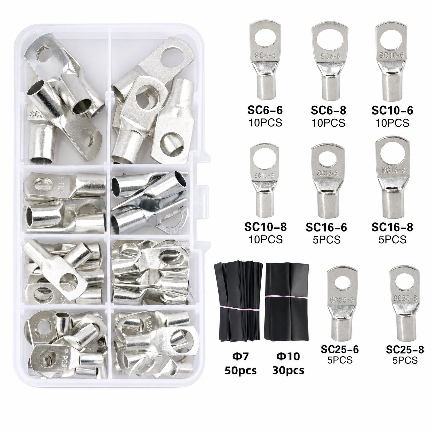 140PCS Copper Lugs Ring Terminals Bare Battery Welding Crimp Wire Connectors Kit