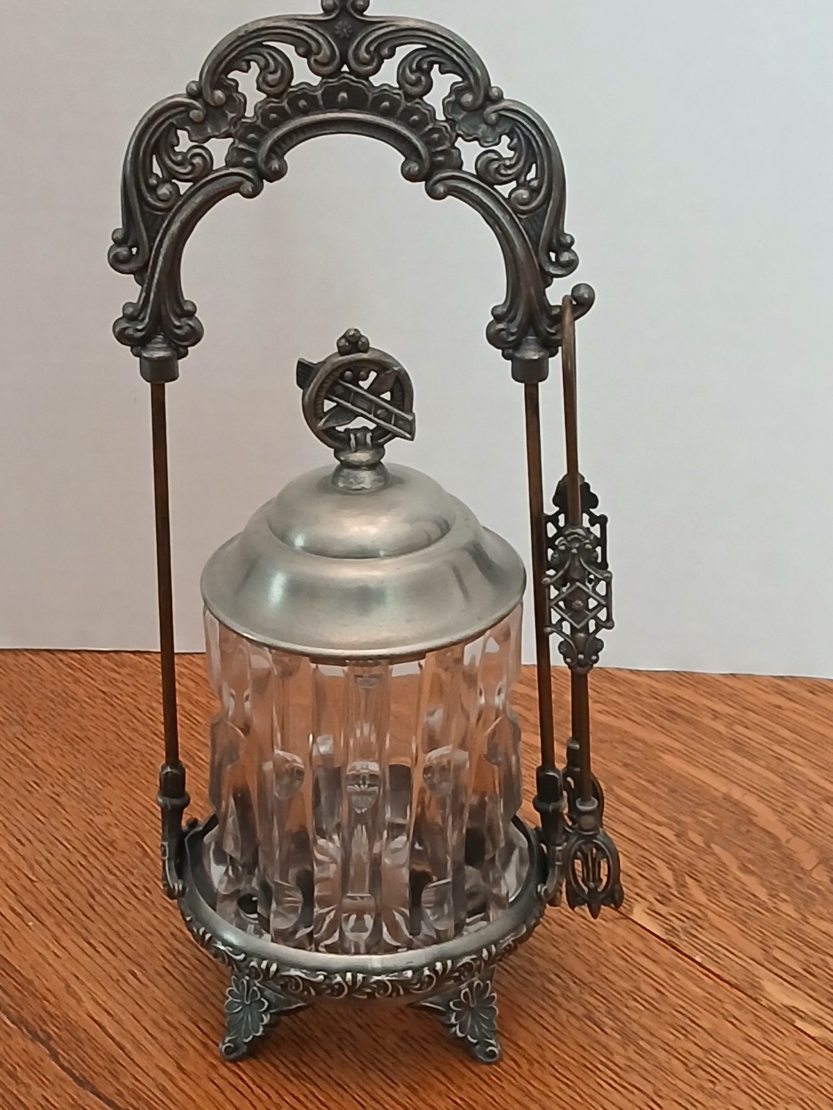 EAPG Pickle Jar, Lidded,  Tongs,  Antique