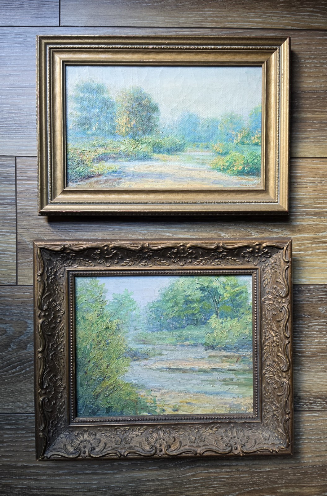🔥 SET OF 2 ANTIQUE IMPRESSIONIST PLEIN AIR OIL PAINTINGS Craftsman Bungalow Era