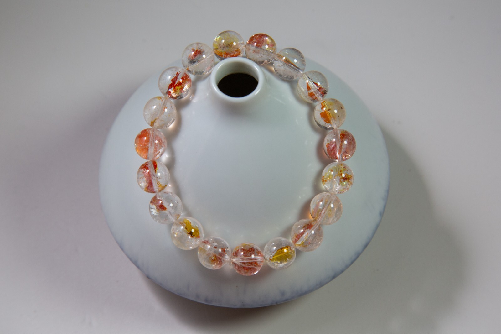 10mm Natural AAAA+ Koi Hematoid Quartz Beaded Bracelet | 红黄锦鲤胶花手串