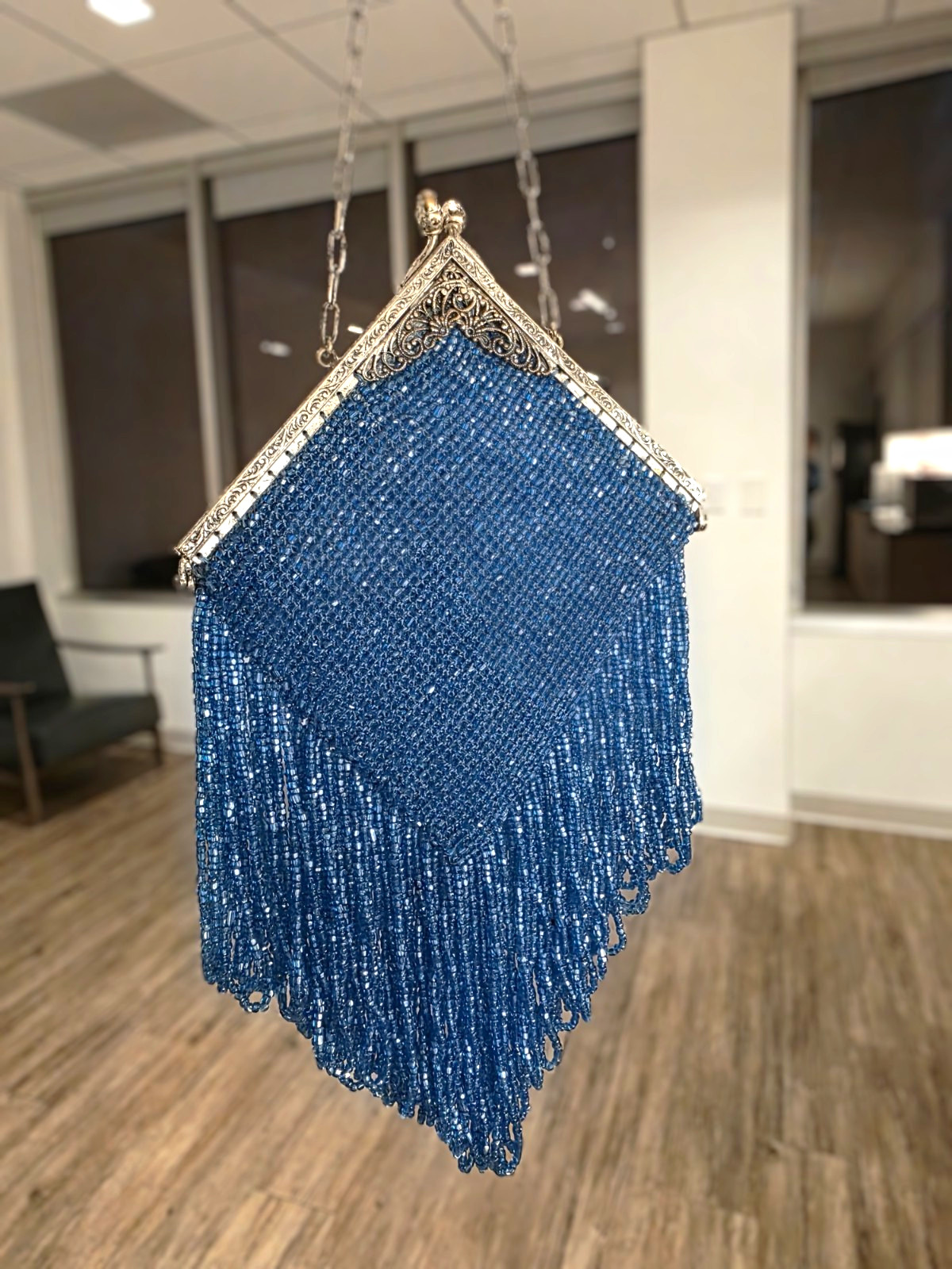 Antique 1920s Art Deco Cobalt Blue Beaded Purse Flapper Fringed Evening Bag Silk Antique 1920s Art Deco Cobalt Blue Beaded Purse Flapper Fringed Evening Bag Silk