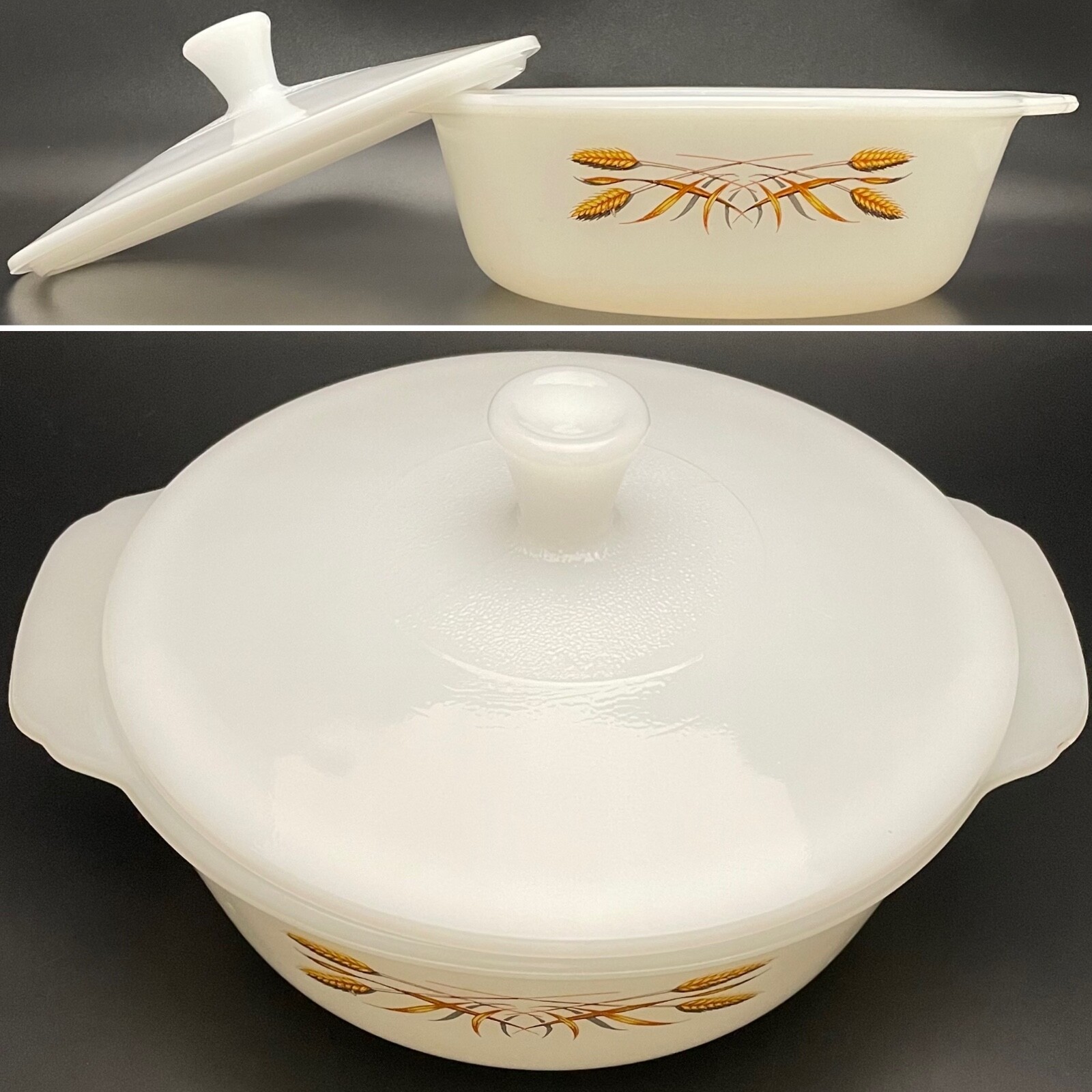 Fire King Anchor Hocking Wheat Round Covered Casserole 447 Made in USA 1.5 quart
