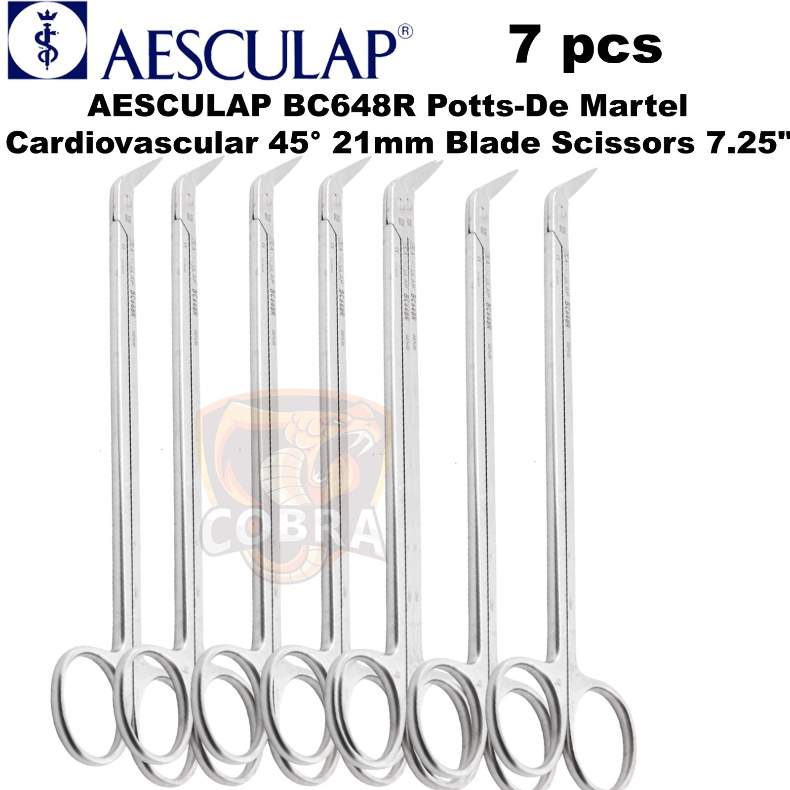 7X AESCULAP BC648R Potts-De Martel Cardiovascular 45° 21mm Blade Scissors 7.25''