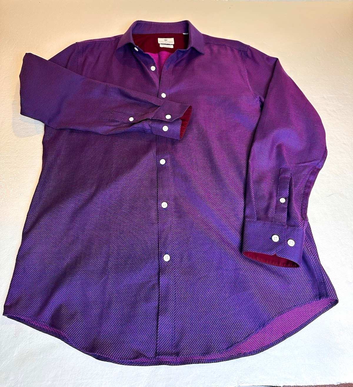 Ryan Seacrest Distinction Men\'s Slim Non-Iron Stretch Purple Geo Shirt L