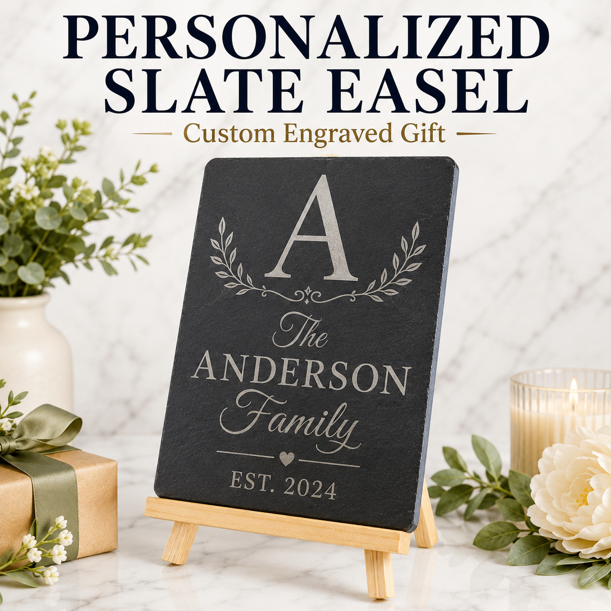 Personalized Wood Slate Easel Sign Custom Engraved Wedding House Warming Gift