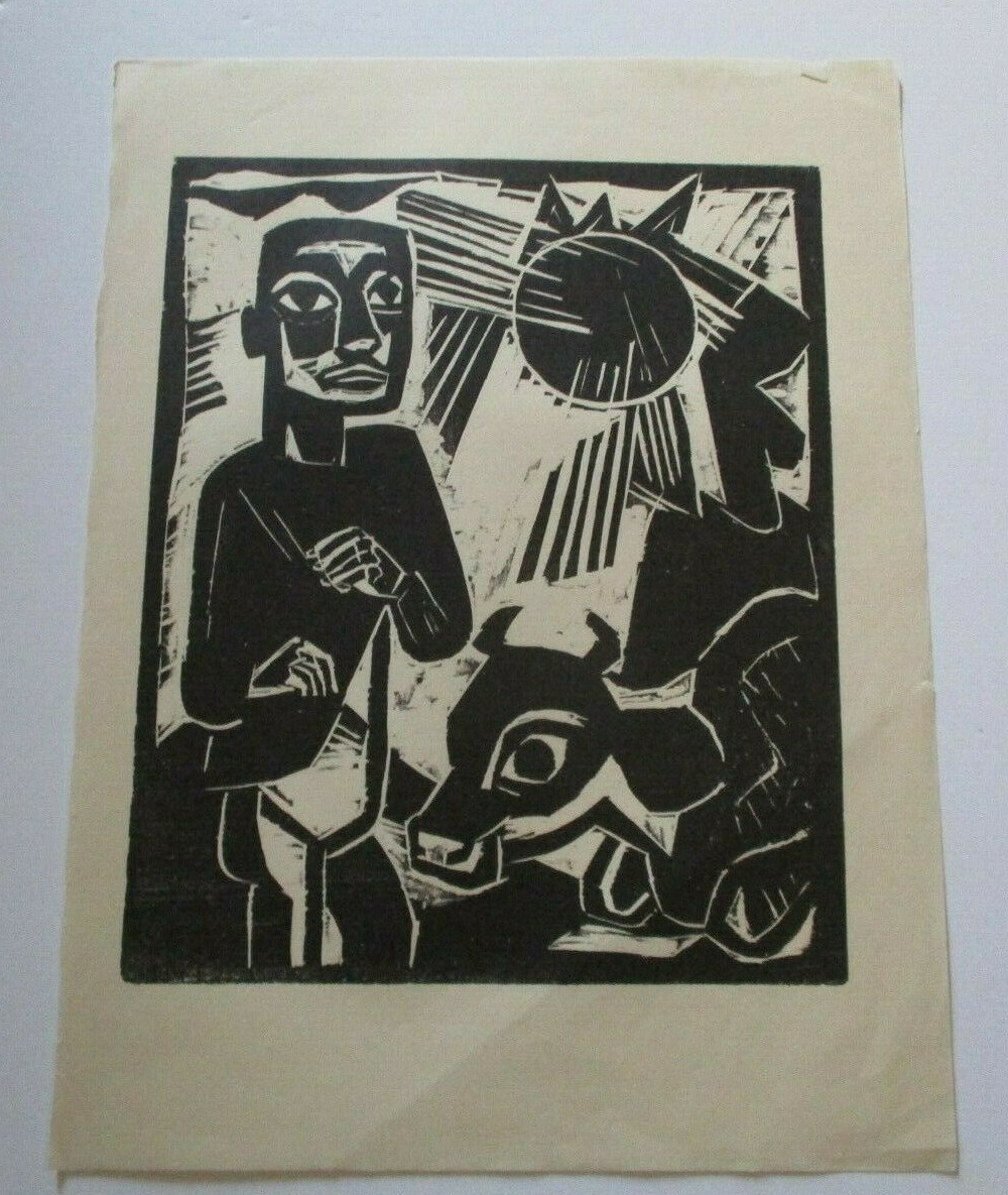 PORTRAIT ANTIQUE RARE   WOODCUT GERMAN EXPRESSIONISM RARE ABSTRACT MODERNISM 