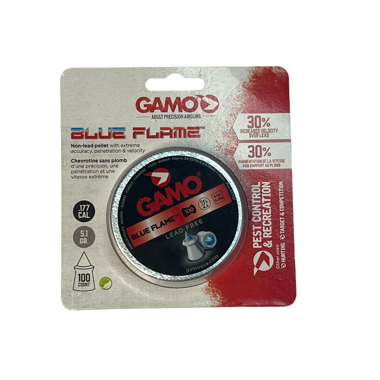 Gamo Blue Flame Air Gun Pellets .177 Caliber 5.1 gr Polymer Tip 632270254