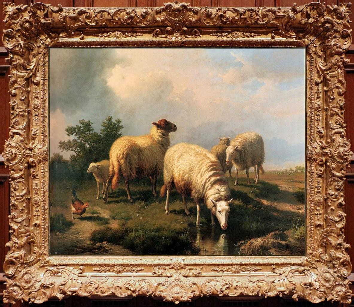Hand painted Old Master-Art Antique Oil Painting Animal sheeps on canvas