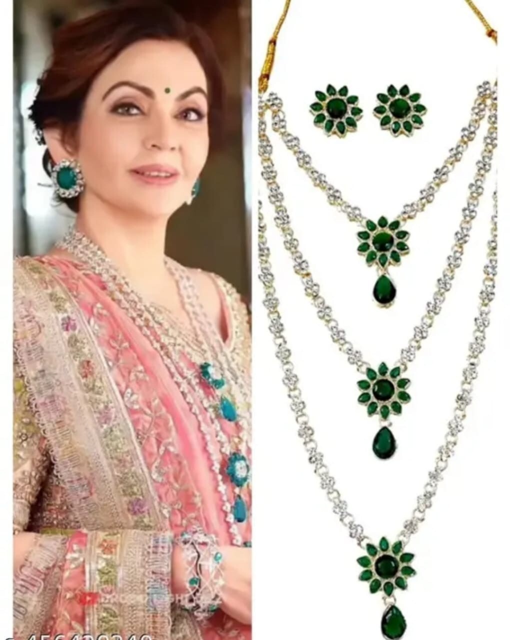 Nita Ambani Inspired Indian Pakistani Wedding Bollywood Bridal Green Jewelry