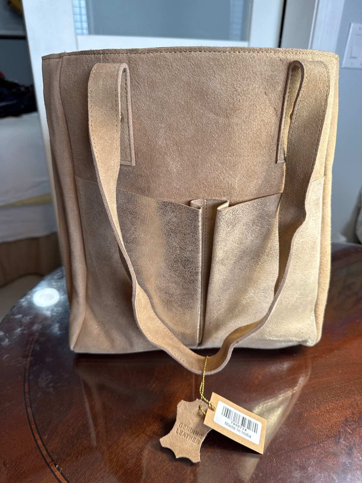 Genuine Leather Beige Tote Bag 16\