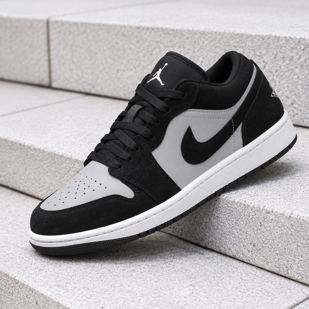 Nike Air Jordan 1 Low Black Light Smoke Grey White 553558-048 Men's Size New