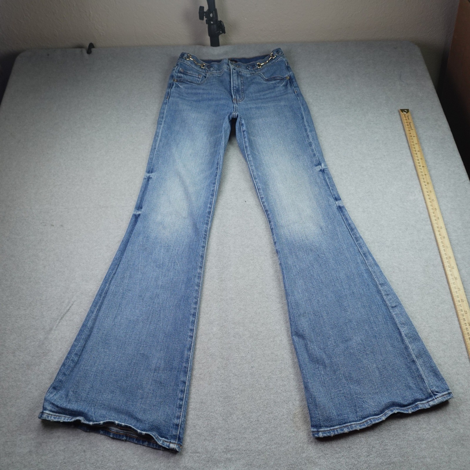 Express Jeans Womens 0R Blue 70s Flare High Rise Denim Chain Detail